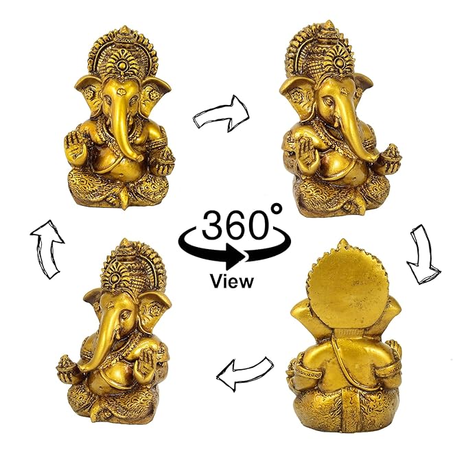 Tied Ribbons Lord Ganesh Idol for Car Dashboard Home Decor Living Room Pooja Room