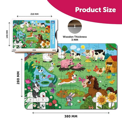 Mini Leaves Farm Animal Puzzle | Premium Wooden Floor Puzzle for Kids | Puzzle Set With Wooden Box  | 48 Pieces
