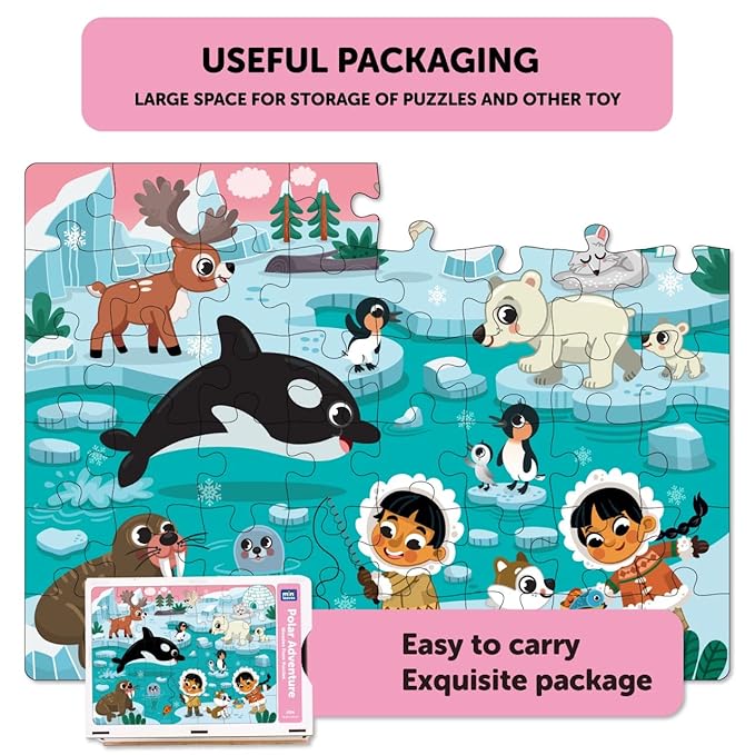 Mini Leaves 48 Piece Wooden Puzzle for Kids & Adults | Polar Adventure Jigsaw Puzzle | Fun & Challenging Floor Wooden Puzzle Game