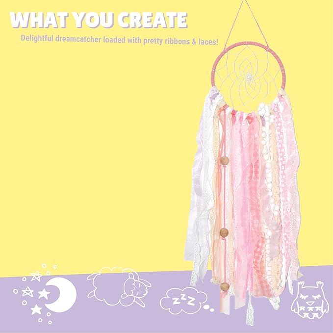 Kalakaram Diy Lace Dream Catcher Making Kit | Create a Stunning Magical Lacey Dream Catcher Using Wooden Ring | Activity Kit for Kids