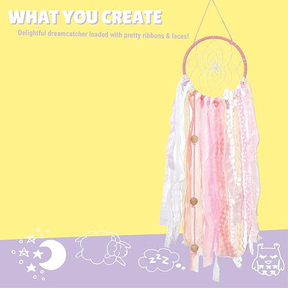 Kalakaram Diy Lace Dream Catcher Making Kit | Create a Stunning Magical Lacey Dream Catcher Using Wooden Ring | Activity Kit for Kids