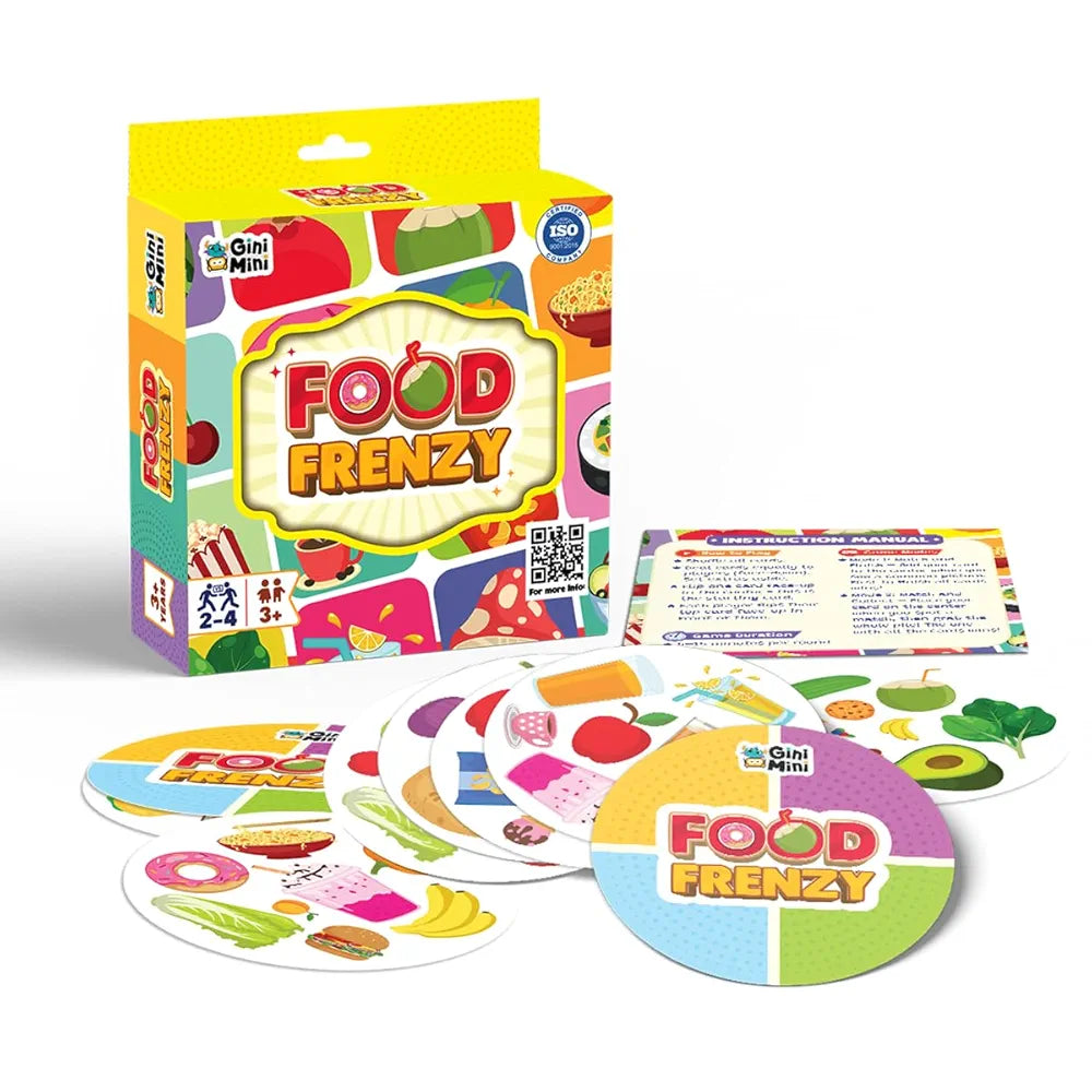 GiniMini Food Frenzy – Educational Card Game for Kids Ages 3+ | 57 Food-Themed Cards & Manual | Improves Vocabulary, Observation & Thinking 