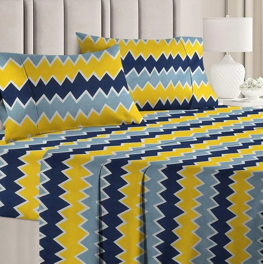 BSB Home Premium Double Bedsheet with 2 Pillow Covers 160 TC 3 Pcs Set Yellow and Blue