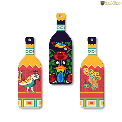 Artvibes Birds and Flower Clip Art Wooden Wall Hanging for Home Decor | Set of 3