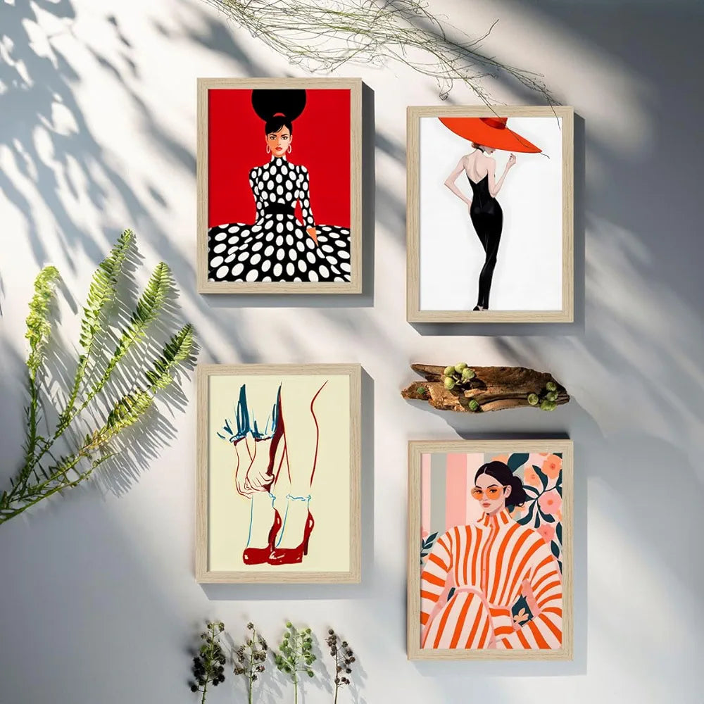 ArtX Paper Women Fashion Art Paintings with Frames Fashion-SO4-01 Set of 4