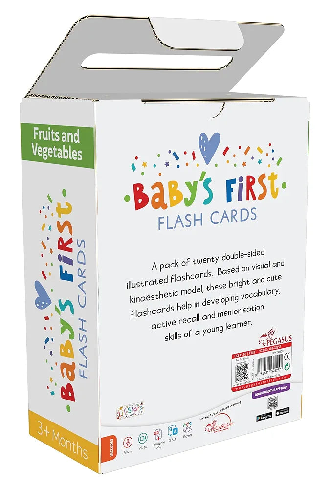 Popcorn Games Fruits and Vegetables Baby's First Board Flash Card Learning Educational for New Born Baby Kids Ages 3 Month+ Best Birthday Gift Early Learning - 20 Cards