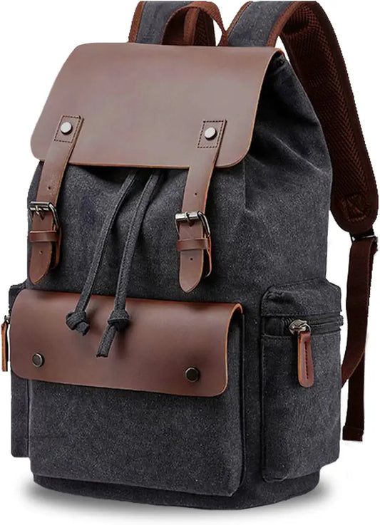 FUR JADEN Eco Friendly Travel Laptop Backpack Made of Water Resistant Sustainable Canvas and Vegan Leather for Men and Women for Travel Hiking Work