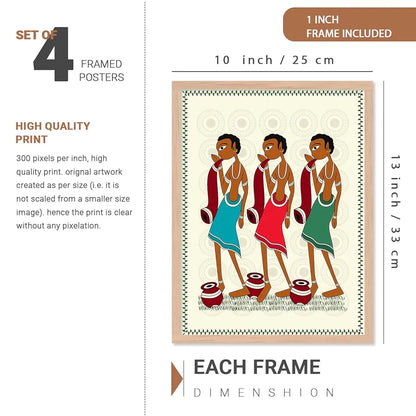 Kotart Gond Art Premium Digital Paintings with Frame Floral Painting Pack of 6 art6