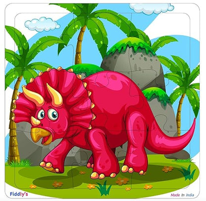 Fiddly's Wood Jigsaw Puzzles for Kids & Children - 9 Pieces | Dinos Pack of 4 | Age 3+