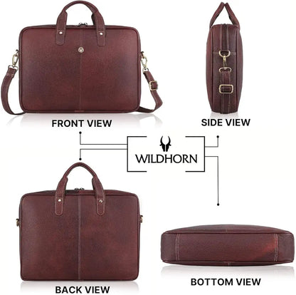 WildHorn Leather Laptop Messenger Bag for Laptop/MacBook up to 15 inch| Padded Laptop Compartment |Office Bag I 365 Days Warranty