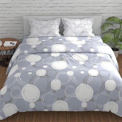 Huesland by Ahmedabad Cotton 144 TC King Size Bedsheet Cotton with 2 Pillow Covers | Sphere | Grey & Off White