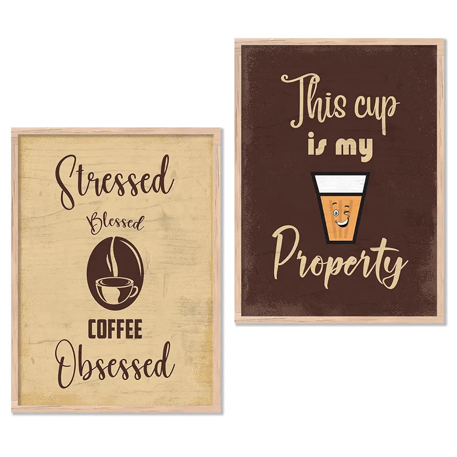 kotart Tea/Coffee Quotes Posters with Frame for Kitchen Restaurant Cafe Wall Decoration Coffee Quotes Posters Pack of 2