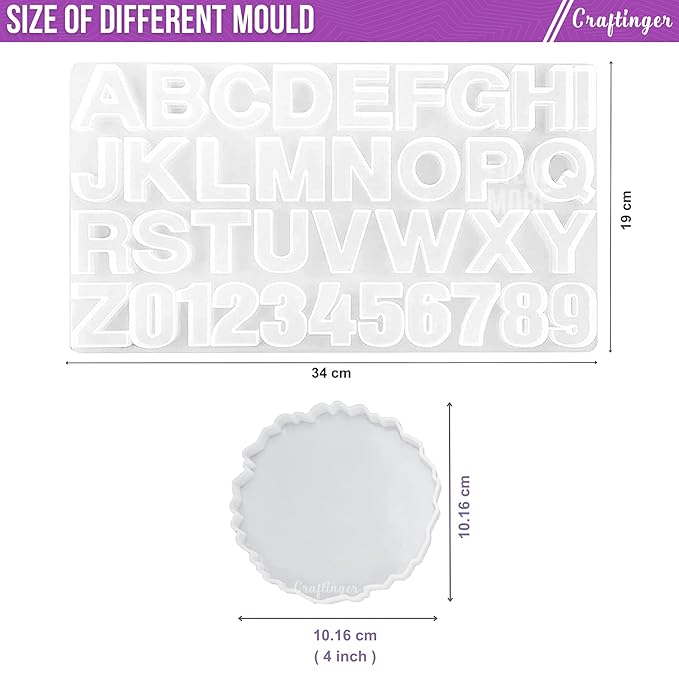 Craftinger Diy Resin Alphabet Keychain Making Kit With 200gm Epoxy Resin & Coaster Mould, Glitter Pigments and More | Multicolor