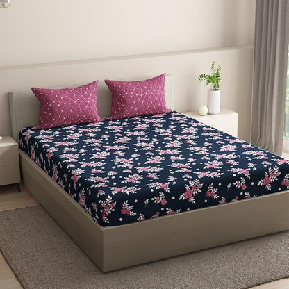 Wakefit Bedsheet for King Size Bedsheet King Size Bed Cotton Pillow Covers Elastic Fitted Sheet Paula Colour