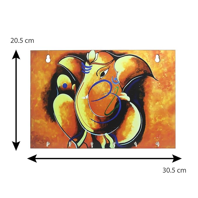 Ecraftindia Lord Ganesha Theme Wooden Key Holder With 6 Hooks