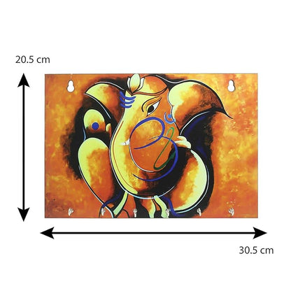 Ecraftindia Lord Ganesha Theme Wooden Key Holder With 6 Hooks