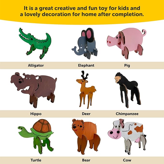 Mini Leaves Animals Diy Art Craft Activity Kit for Kids | Wooden Diy Animals Puzzle Toy Set | Multi Play Toys for Age 4+ Kids