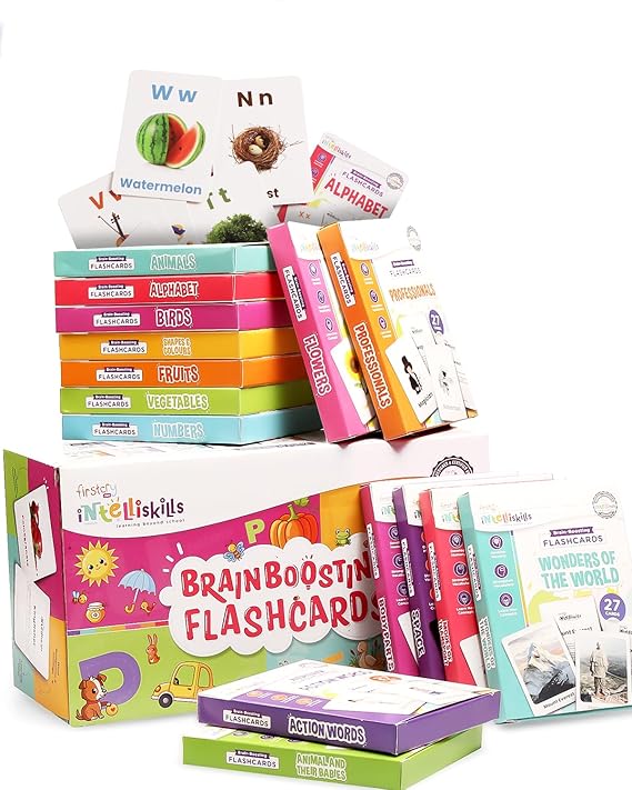 Firstcry Intelliskills Premium 15-in-1 Brain Boosting Non-tearable Flash Cards for Kids | 190 Cards | Montessori Education Toy for Toddlers