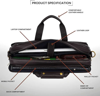 WildHorn Classic Leather 16 inch Laptop Messenger Bag for Men I Office Bags I Travel Bags I Carry Handles with Adjustable Strap 