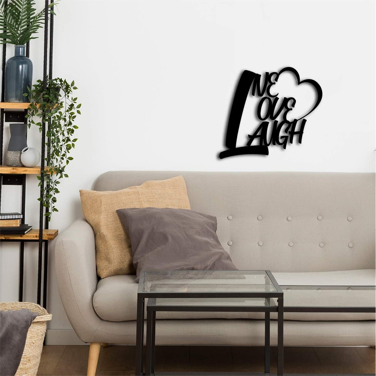 Ecraftindia Live Love Laugh Quote With Heart Black Engineered Wood Cutout Wall Art Decor | Inspirational Wall Hanging