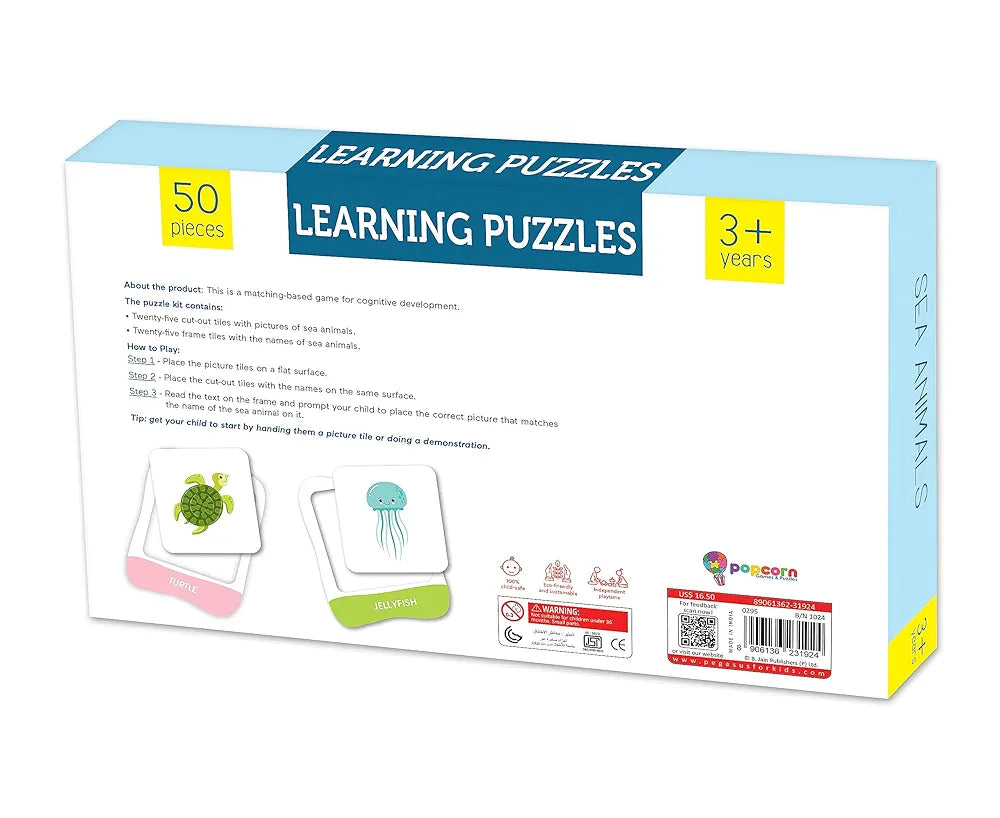Popcorn Games & Puzzles Learning Puzzles Sea Animals for Kids |Improves Focus, Memory,Logic & Fine Motor Skills with 50 Pieces