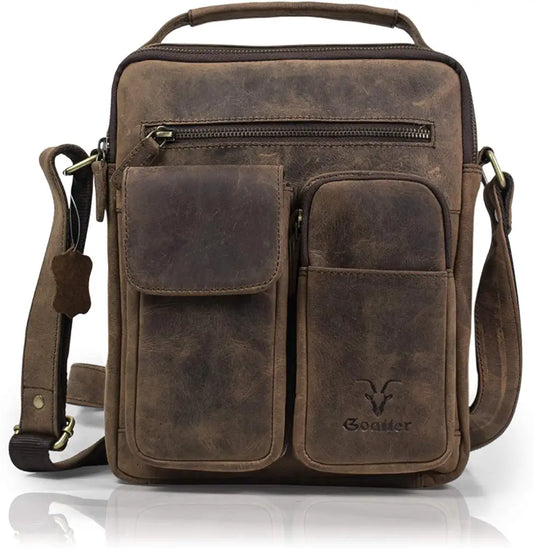 Goatter Hunter Leather 11”Inch Multi Pocket Men's Messenger Bags,  GTHT-07