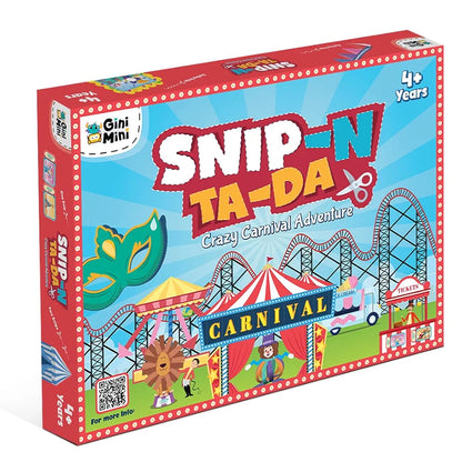 GiniMini Snip 'N' Ta-Da-Crazy Carnival – Scissor Activity Kit for Kids 4 5 6 7 | Fine Motor Development, Pre-Printed Craft Sheets, Child-Safe Snip Scissors, DIY Carnival Crafts | Fun Learning Gift