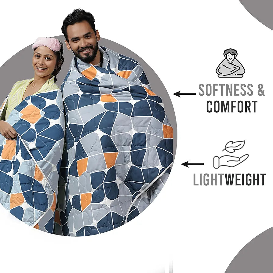 Divine Casa Microfiber All-Weather 120 GSM Reversible Single Bed Size Quilt Comforter Blanket Colour True Blue and Orange