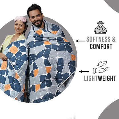 Divine Casa Microfiber All-Weather 120 GSM Reversible Single Bed Size Quilt Comforter Blanket Colour True Blue and Orange