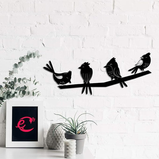 Ecraftindia Birds on a Branch Black Engineered Wood Cutout Wall Art Decor | Nature, Bird Wall Hanging