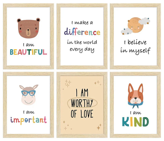 ArtX Paper Motivational-03 Quotes Wall Posters Cartoon Animals Wall Frame A4 Size Multicolor Synthetic Wood Set Of 6