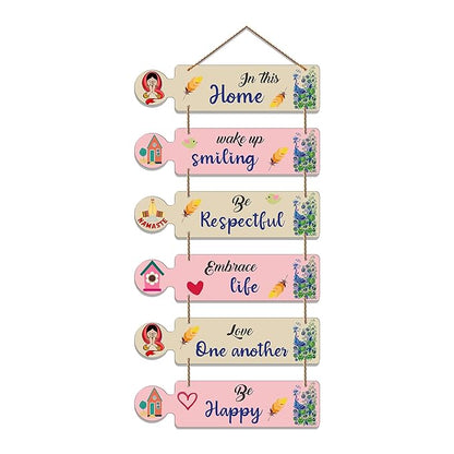 Artvibes Home Quotes Decorative Wall Art Mdf Wooden Wall Hanger for Living Room | Set of 6