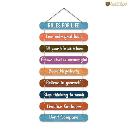 Artvibes Rules for Life Quotes Printed Mdf Wooden Wall Hanging | Modern Wall Decorative Accessories for Home Decoration