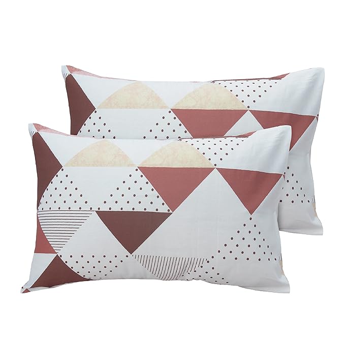Huesland by Ahmedabad Cotton 186 TC Bedsheet for King Size Bed with 2 Pillow Covers | Brown, Brick & White