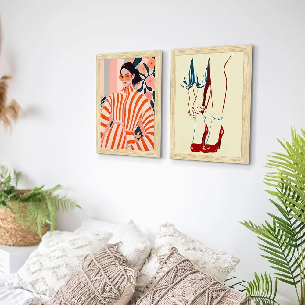 ArtX Paper Women Fashion Art Paintings with Frames Fashion-SO4-01 Set of 4