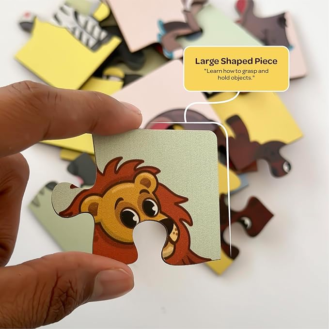 Mini Leaves 4 Piece Wooden Puzzle for Kids | Set of 6 Wild Animals Jigsaw Puzzle | Educational Puzzle Game With Wooden Box