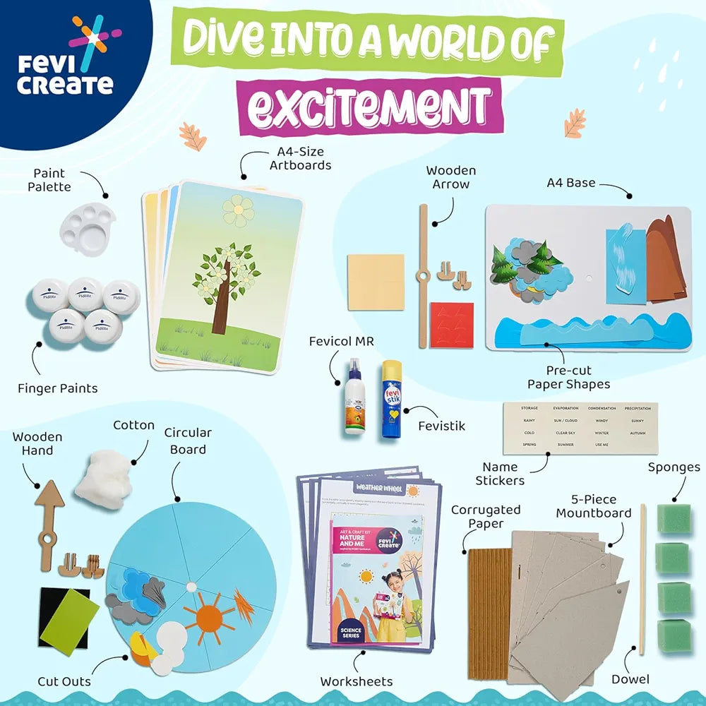 Fevicreate Nature and Me Art & Craft Kit | Science Series Inspired by NCERT Curriculum | Build a Weather Wheel, a Recycling Waste bin, Water Cycle Chart and Explore Seasons