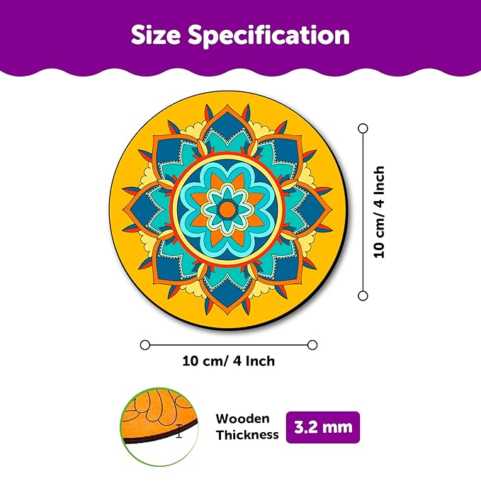 Mini Leaves Wooden Mandala Painting Art and Craft Kit With Wooden Stand- Advance Level | Tea Coaster Diy Art and Craft Kit | Set of 4