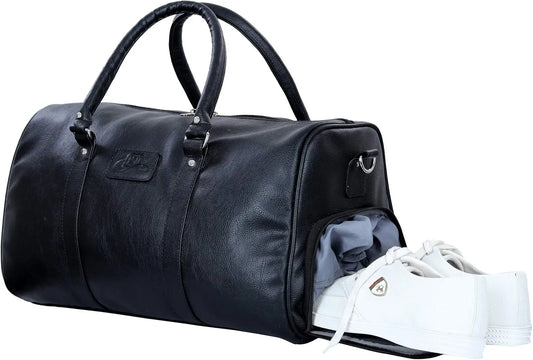 Leather World Duffle Bag for Travel with Shoe Compartment for Men and Women Made of Textured Leatherette with Detachable Shoulder Strap Cabin Bag 