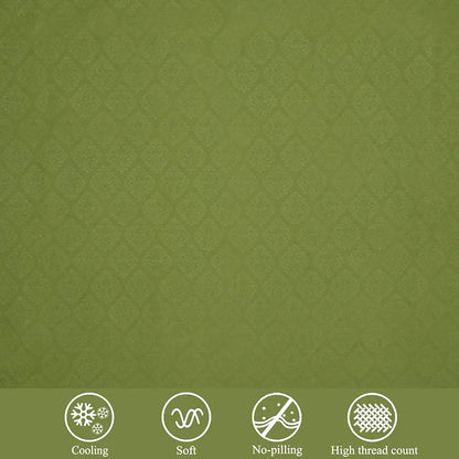 Fresh From Loom King Size Microfiber Bedsheet Set-Rotary With 2 Pillow Covers 144 TC Corn Green Damas