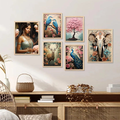 Kotart Peacock Digital Painting for Kitchen Restaurant Cafe Wall Decoration Set of 6 I