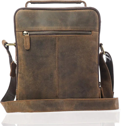 Goatter Men's Genuine Leather 11.5" Inch Messenger Bags, Dark Brown