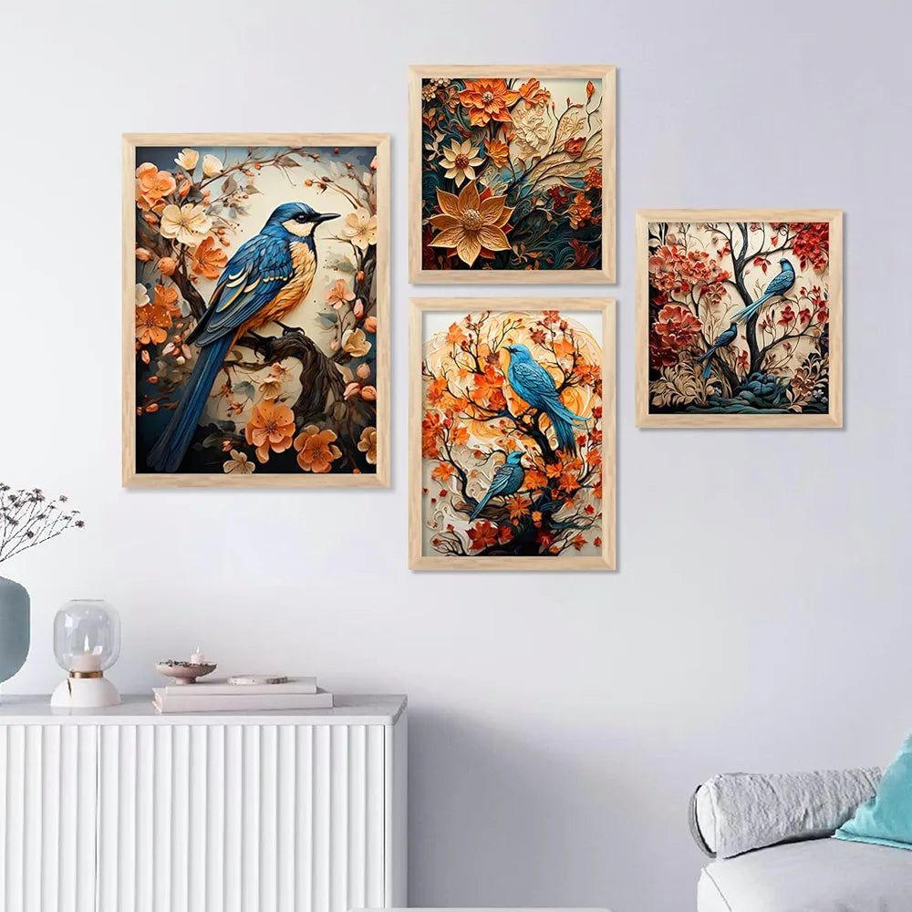 kotart Nature Inspired wall Art Paintings with Frame Set of 4 Frames D