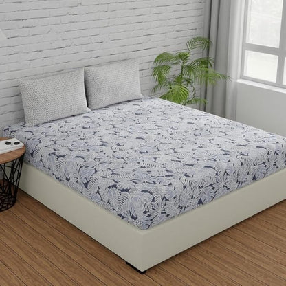 Huesland by Ahmedabad Cotton 144 TC Cotton Bedsheets for King Size Bed with 2 Pillow Covers | Grey & White