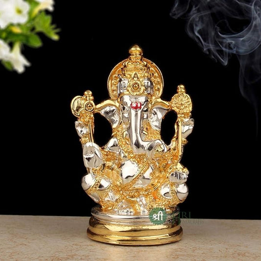 Indicast Lord Ganesha Idol Gold & Silver Plated Murti for Good Luck & Success Home Decor & Gifts