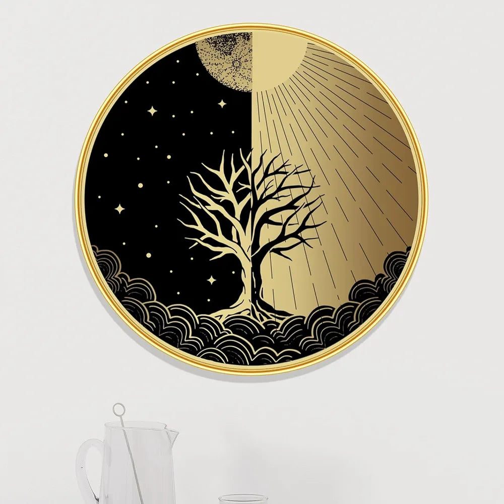 Livin'luxe Paintings Abstract Tree Modern Art Premium Sparkle Lamination Golden GR-23