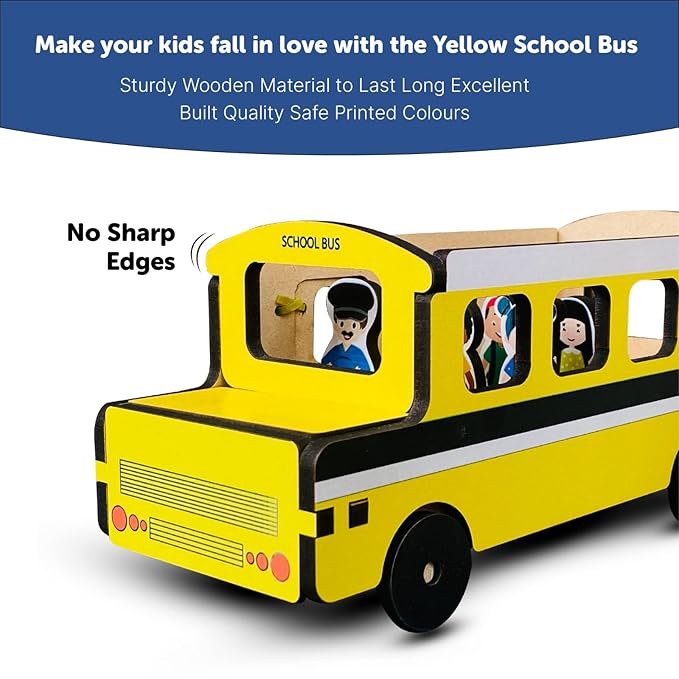 Mini Leaves School Bus Adventure | Wooden Play Set With 5 Figures Little Toddler Toy Explorers | Fun and Imaginative Toy for Kids