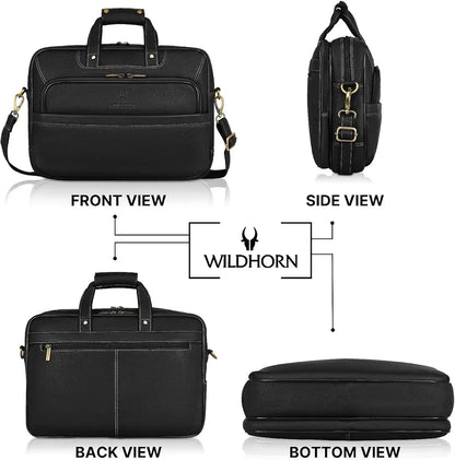 WildHorn Classic Leather 16 inch Laptop Messenger Bag for Men I Office Bags I Travel Bags I Carry Handles with Adjustable Strap I Dimension: L- 16 inch H-12 inch W- 4 inch