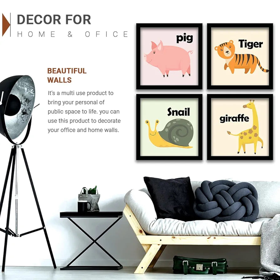 Kotart Animal Names Frames for Kids Room Decor Set of 4