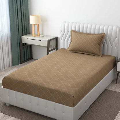 Fresh From Loom Single Bedsheet Microfiber Rotary Printed with 1 Pillow Covers 144 TC Dark Beige Barfi